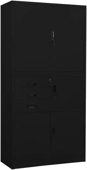 vidaXL Office Cabinet Storage Cabinet Home Office Display Cabinet Black Steel