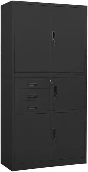 vidaXL Office Cabinet Anthracite 70.9" Steel File Storage Cabinet Furniture