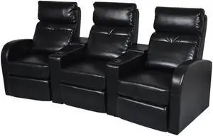 vidaXL Sofa 3 Seat Recliner Sofa with Adjustable Backrest Black Faux Leather