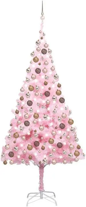 vidaXL Artificial Pre-lit Christmas Tree with Ball Set Xmas Tree Pink PVC