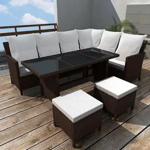 vidaXL Patio Furniture Set 4 Piece Conversation Set with Table Rattan Brown
