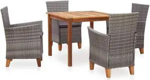 vidaXL Patio Dining Set 5 Piece Outdoor Table and Chairs Wood and Rattan Gray