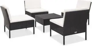 vidaXL Patio Furniture Set 5 Piece Outdoor Sofa with Table Poly Rattan Black