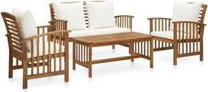 vidaXL Patio Furniture Set 4 Piece Bench Seat with Table Solid Acacia Wood