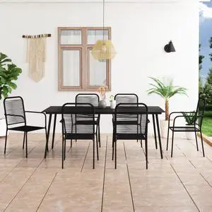 vidaXL Patio Dining Set 7 Piece Cotton Rope and Steel Black Seat Dinner Garden