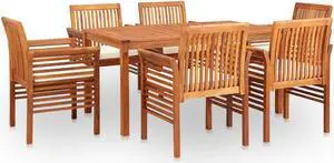 vidaXL Solid Acacia Wood 7 Piece Patio Dining Set with Cushions Table Chairs