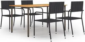 vidaXL Patio Dining Set 5 Piece Dining Table and Chairs Poly Rattan Black