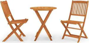 vidaXL Solid Wood Eucalyptus Folding Patio Dining Set 3 Piece Garden Furniture