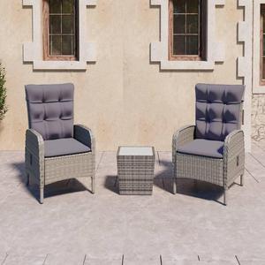 vidaXL Patio Bistro Set 3 Piece Poly Rattan and Glass Gray Garden Furniture