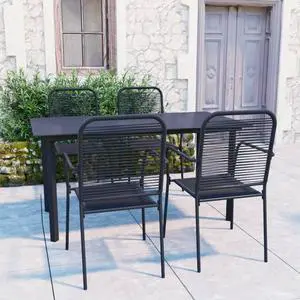 vidaXL Patio Dining Set 5 Piece Black Glass and Steel Outdoor Garden Dinner