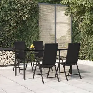 vidaXL Patio Dining Set 5 Piece Adjustable Reclining Chair Black Poly Rattan