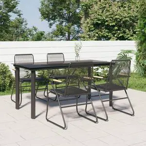 vidaXL Patio Dining Set 5 Piece Conversation Set with Table Black PVC Rattan