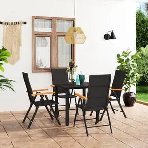 vidaXL Patio Dining Set Outdoor Dining Table and Chair 5 Piece Black and Brown