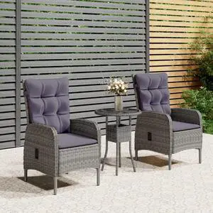 vidaXL Bistro Set Grey Poly Rattan 3 Piece Set Height-Adjustable