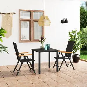 vidaXL Patio Dining Set Outdoor Dining Table and Chair 3 Piece Black and Brown