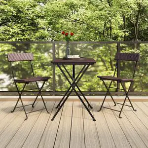 vidaXL Bistro Set 3 Piece Wicker Outdoor Patio Furniture Set Brown Poly Rattan
