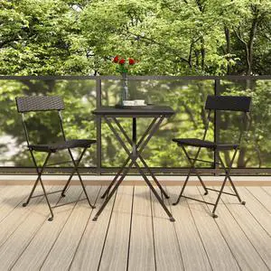 vidaXL Bistro Set 3 Piece Wicker Outdoor Patio Furniture Set Black Poly Rattan