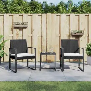 vidaXL Patio Dining Set 3 Pcs Dining Set with Cushions for Deck Black PP Rattan