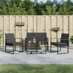 vidaXL Patio Dining Set 5 Pcs Dining Set with Cushions for Deck Black PP Rattan