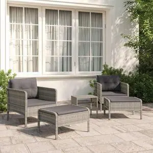 vidaXL Patio Furniture Set 5 Piece Outdoor Chair with Cushions Gray Poly Rattan