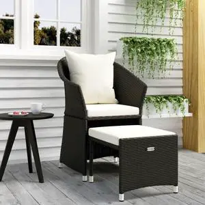 vidaXL Patio Furniture Set 2 Piece Lounge Chair with Cushions Black Poly Rattan