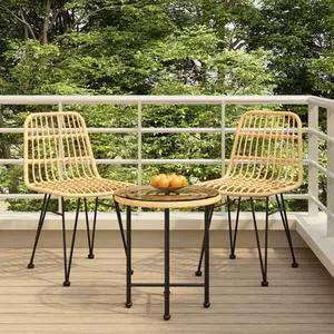 vidaXL Bistro Set Outdoor Patio Balcony Table and Chairs Rattan Look 3 Piece