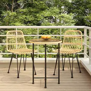 vidaXL Bistro Set Outdoor Patio Balcony Table and Chairs Rattan Look 3 Piece