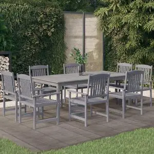 vidaXL Patio Dining Set 9 Piece Outdoor Furniture Set Solid Wood Acacia Gray