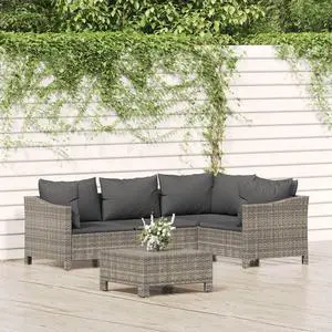 vidaXL Patio Furniture Set 5 Piece Armchair Sofa with Cushions Gray Poly Rattan