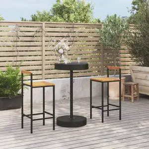 vidaXL Patio Bar Set 3 Piece Bar Stool Black Poly Rattan and Solid Wood Acacia