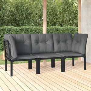 vidaXL Patio Furniture Set 3 Piece Sectional Sofa Black and Gray Poly Rattan