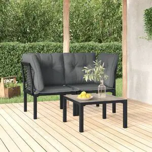vidaXL Patio Furniture Set 3 Piece Outdoor Loveseat Black and Gray Poly Rattan