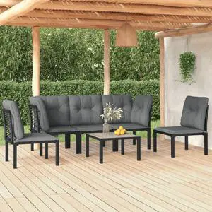 vidaXL Patio Lounge Set 6 Piece Sectional Sofa Set Black and Gray Poly Rattan
