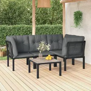 vidaXL Patio Lounge Set 5 Piece Sectional Sofa Set Black and Gray Poly Rattan