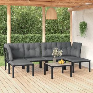 vidaXL Patio Furniture Set 7 Piece Sectional Sofa Set Black and Gray Poly Rattan