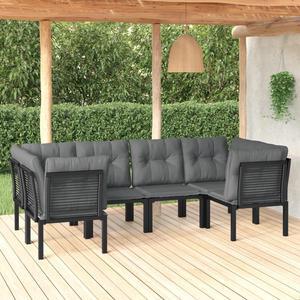 vidaXL Patio Furniture Set 6 Piece Sectional Sofa Black and Gray Poly Rattan