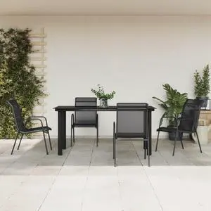 vidaXL Patio Dining Set 5 Piece Table and Chair Black Steel and Textilene