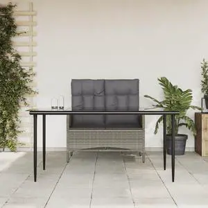 vidaXL Patio Dining Set 2 Piece Table and Chair with Cushions Gray Poly Rattan