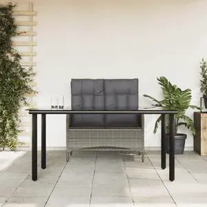 vidaXL Patio Dining Set 2 Piece Table and Chair with Cushions Gray Poly Rattan