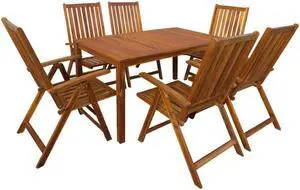 vidaXL Solid Wood Acacia Patio Dining Set 7 Piece Garden Outdoor Furniture