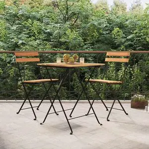 vidaXL Bistro Set 3 Pcs Folding Bistro Table and Chair Solid Wood Teak and Steel