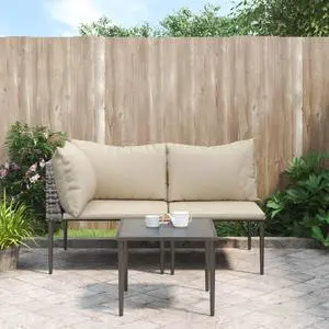 vidaXL Patio Furniture Set 3 Piece Patio Set with Cushions Gray Poly Rattan