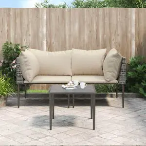 vidaXL Patio Furniture Set 3 Piece Patio Set with Cushions Gray Poly Rattan