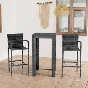 vidaXL Patio Bar Set Bistro Set Bar Stool Bar Table 3 Piece Poly Rattan Gray