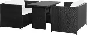 vidaXL Patio Furniture Set 3 Piece Sofa Set with Coffee Table Rattan Black