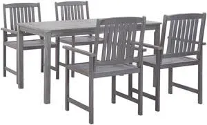 vidaXL 5 Piece Solid Acacia Wood Patio Dining Set Gray Seating Table Chairs