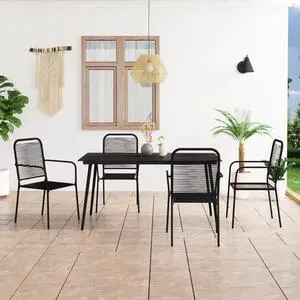 vidaXL Patio Dining Set 5 Piece Cotton Rope and Steel Black Seat Dinner Garden