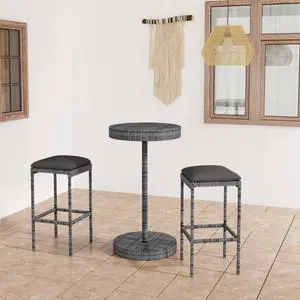 vidaXL Patio Bar Set Bistro Set Bar Stool Bar Table 3 Piece Poly Rattan Gray