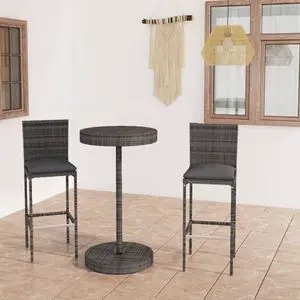 vidaXL Patio Bar Set Bistro Set Bar Stool Bar Table 3 Piece Poly Rattan Gray