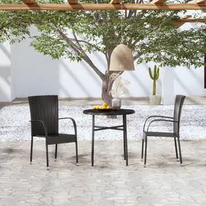 vidaXL Patio Dining Set 3 Piece Outdoor Table and Chair Set Poly Rattan Black